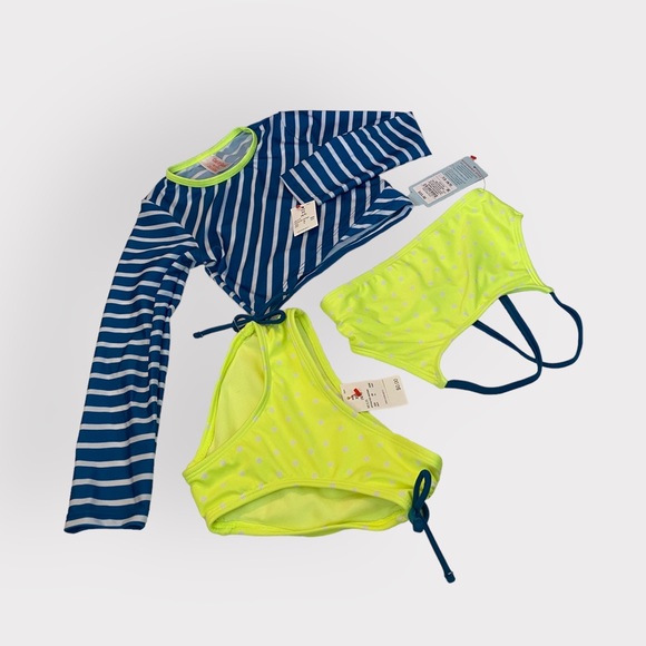 Cat & Jack Girls’ Long Sleeve Neon Green Bikini Swimsuits 3pc Set XS NWT - Picture 4 of 5